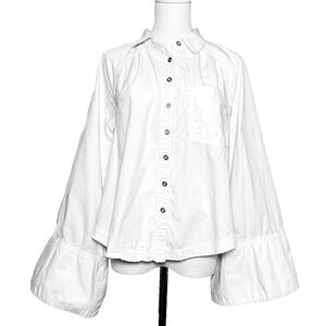 We the Free Milano White Poplin Bell Sleeve Metal Button Down Blouse Medium